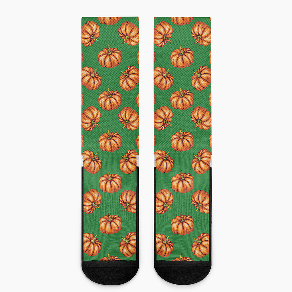Green Pumpkin Pattern Print Crew Socks