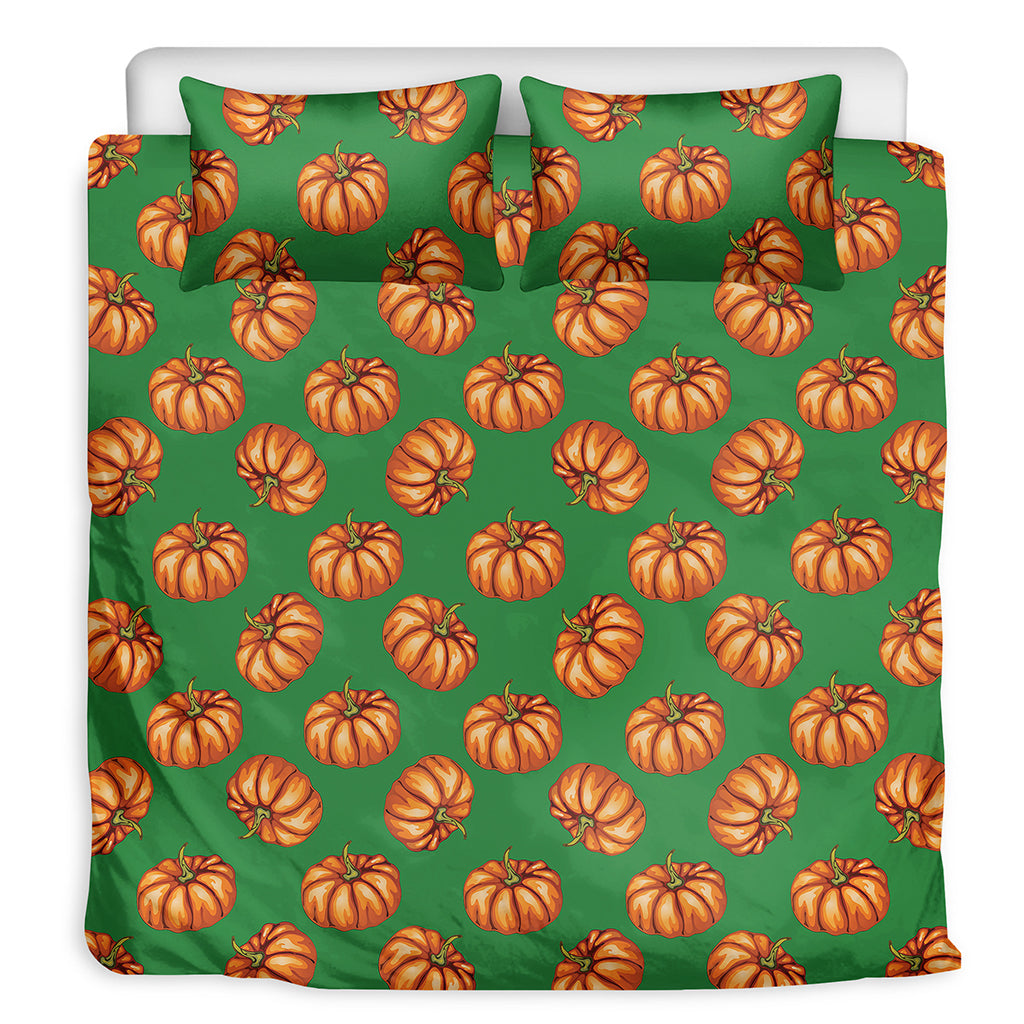 Green Pumpkin Pattern Print Duvet Cover Bedding Set