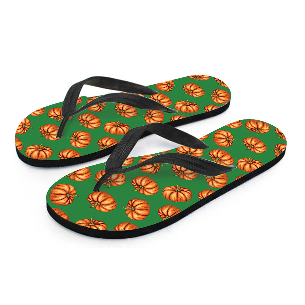 Green Pumpkin Pattern Print Flip Flops