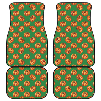Green Pumpkin Pattern Print Front and Back Car Floor Mats