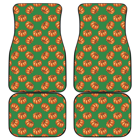 Green Pumpkin Pattern Print Front and Back Car Floor Mats