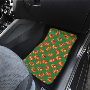 Green Pumpkin Pattern Print Front and Back Car Floor Mats