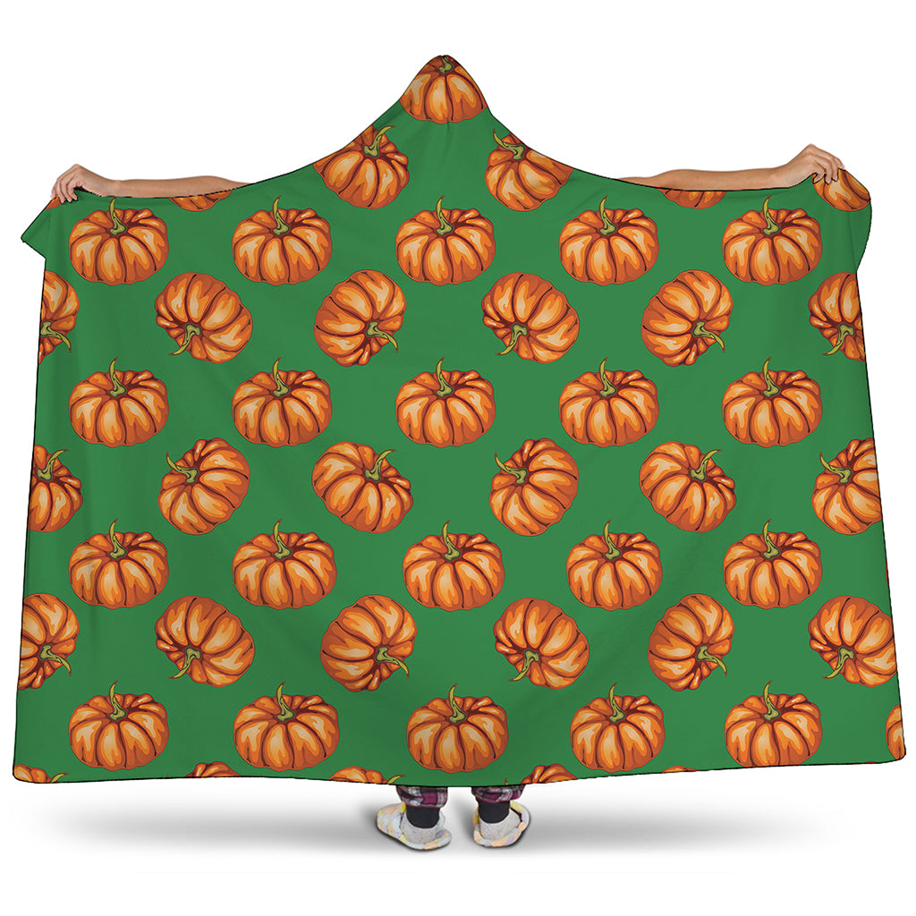 Green Pumpkin Pattern Print Hooded Blanket