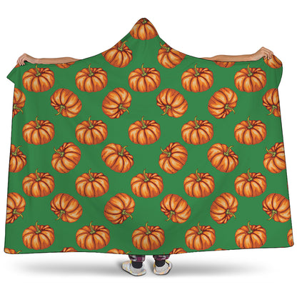 Green Pumpkin Pattern Print Hooded Blanket