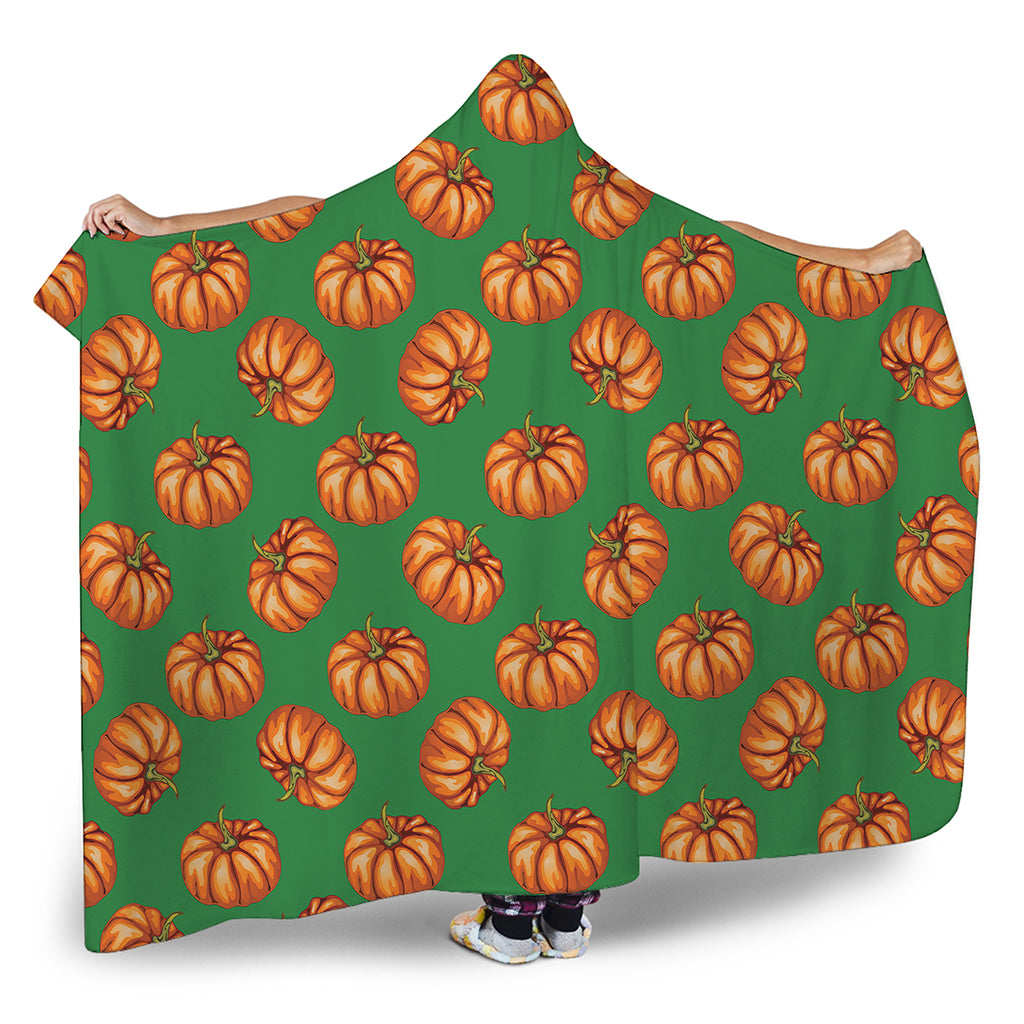 Green Pumpkin Pattern Print Hooded Blanket