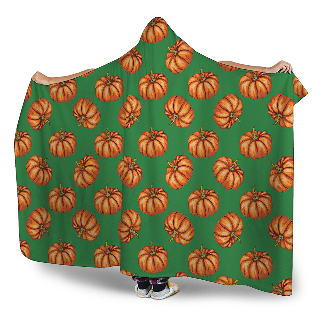 Green Pumpkin Pattern Print Hooded Blanket
