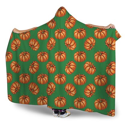 Green Pumpkin Pattern Print Hooded Blanket