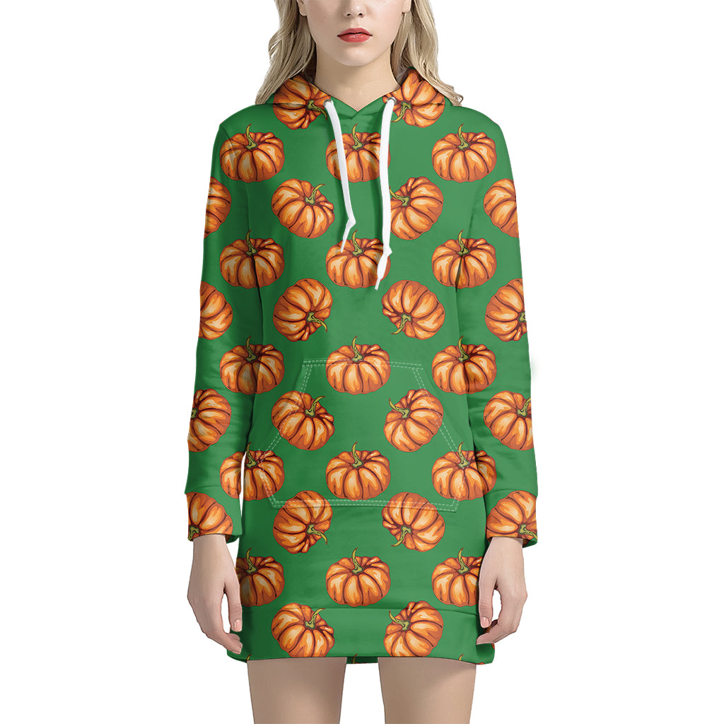 Green Pumpkin Pattern Print Hoodie Dress