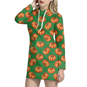 Green Pumpkin Pattern Print Hoodie Dress