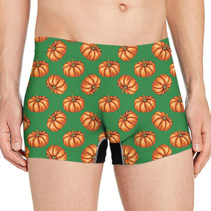 Green Pumpkin Pattern Print Men's Boxer Briefs