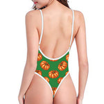 Green Pumpkin Pattern Print One Piece High Cut Swimsuit