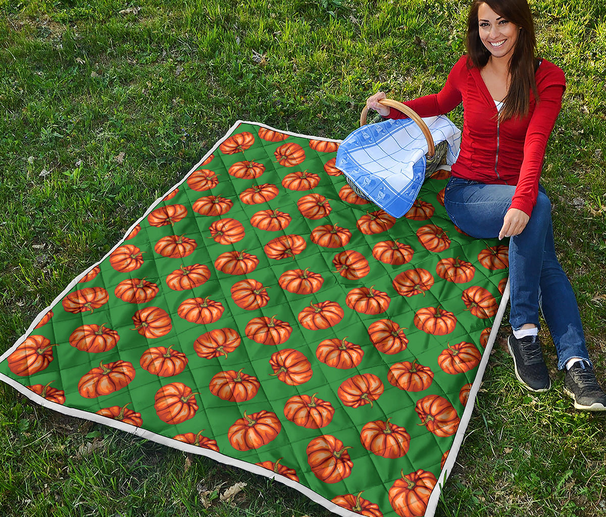 Green Pumpkin Pattern Print Quilt