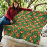 Green Pumpkin Pattern Print Quilt