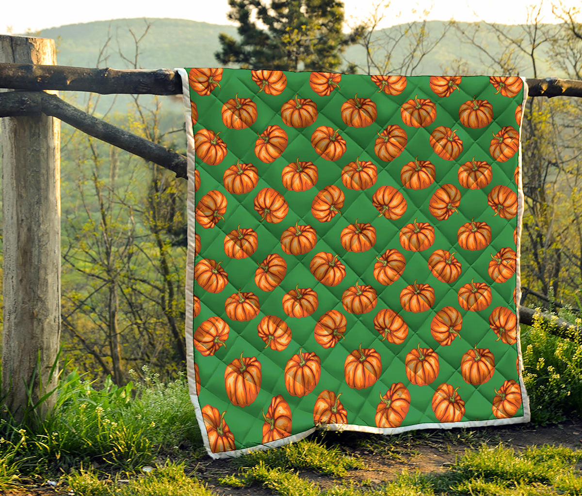 Green Pumpkin Pattern Print Quilt