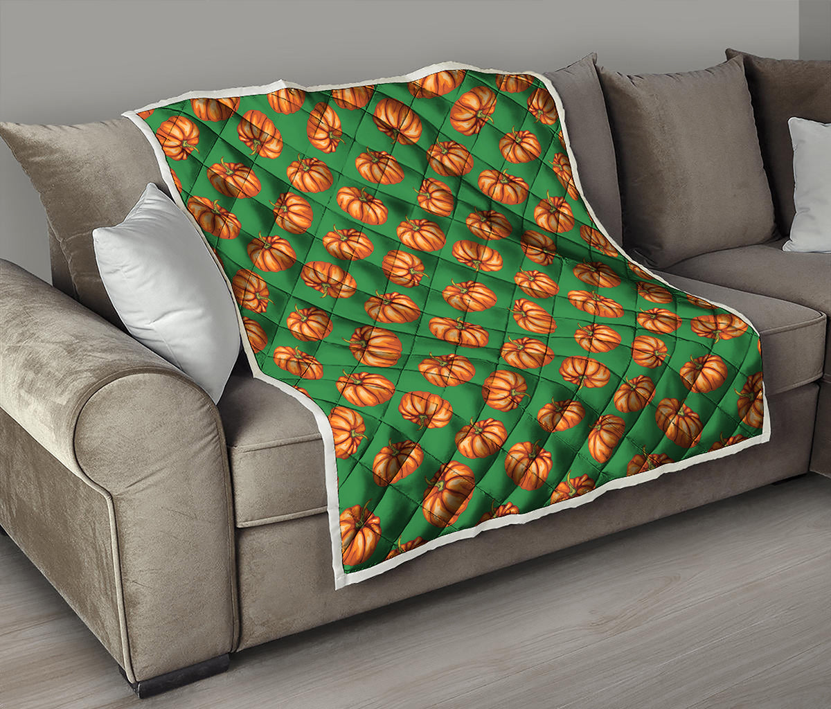 Green Pumpkin Pattern Print Quilt