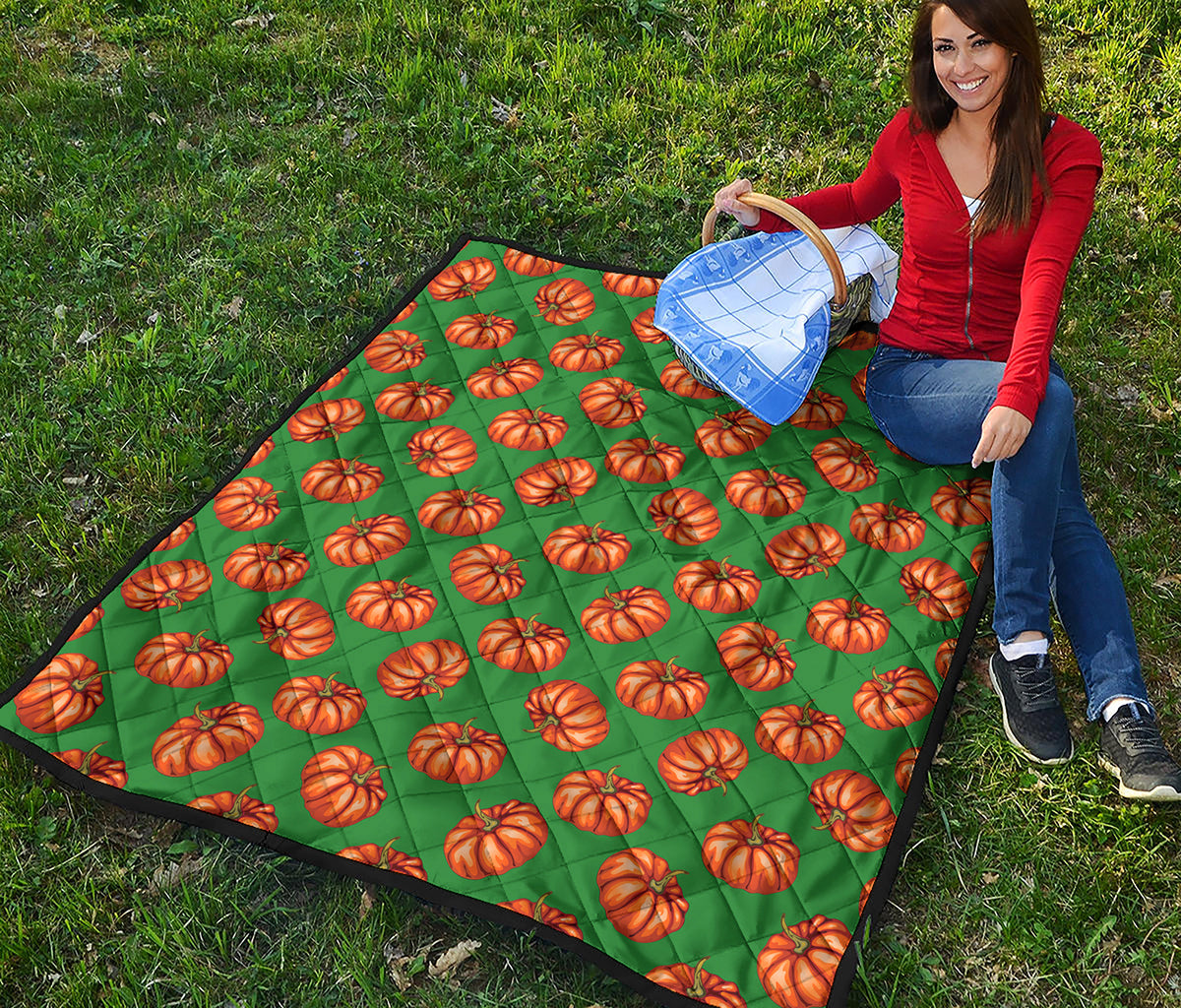 Green Pumpkin Pattern Print Quilt