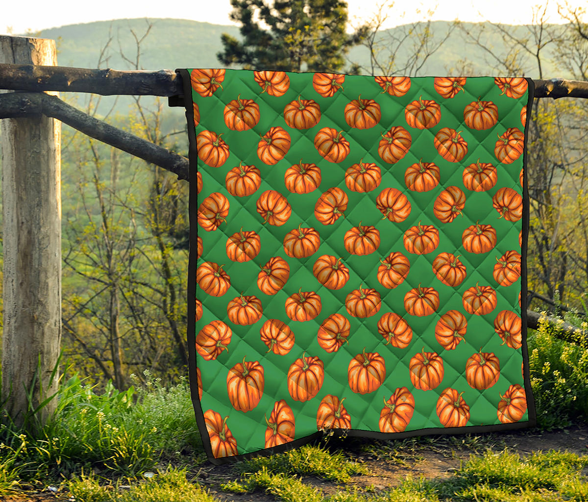 Green Pumpkin Pattern Print Quilt