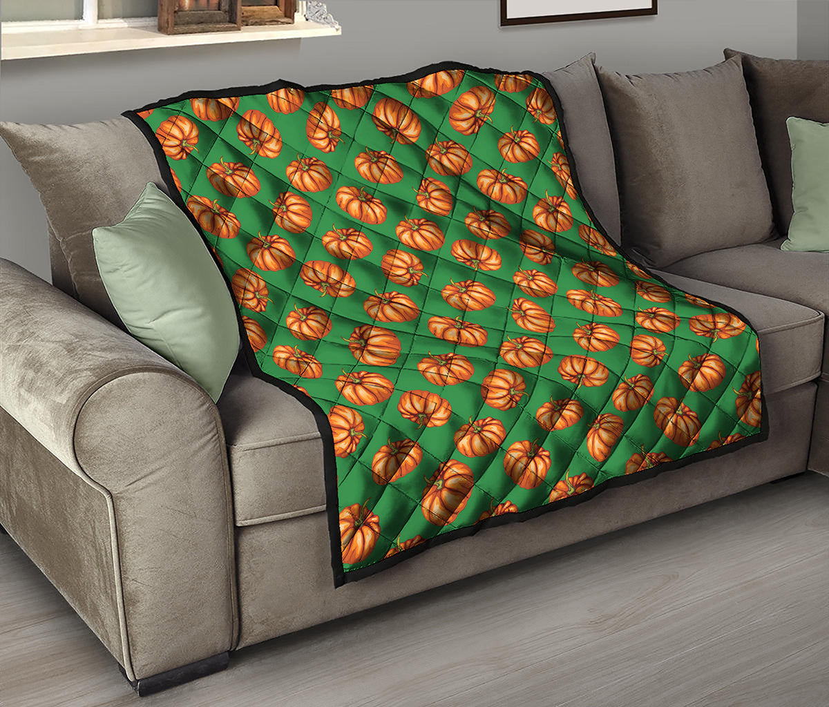 Green Pumpkin Pattern Print Quilt
