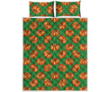Green Pumpkin Pattern Print Quilt Bed Set