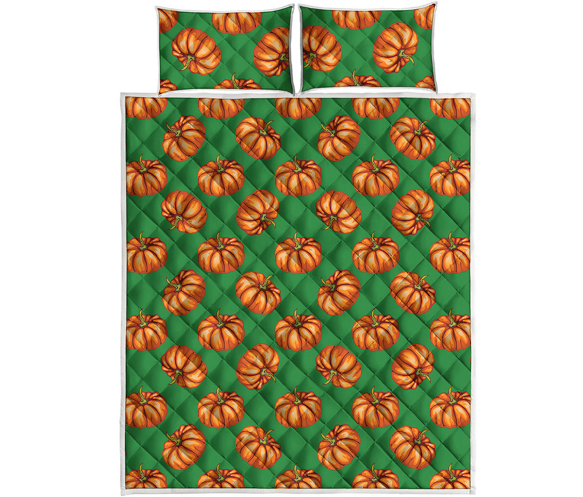 Green Pumpkin Pattern Print Quilt Bed Set
