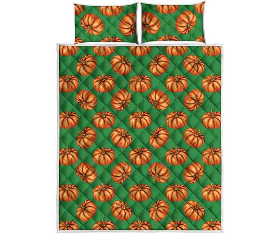 Green Pumpkin Pattern Print Quilt Bed Set