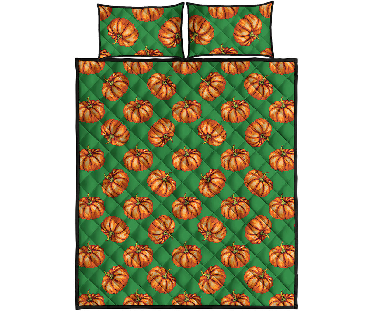 Green Pumpkin Pattern Print Quilt Bed Set