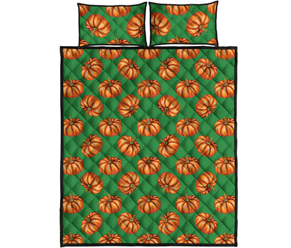 Green Pumpkin Pattern Print Quilt Bed Set
