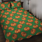 Green Pumpkin Pattern Print Quilt Bed Set