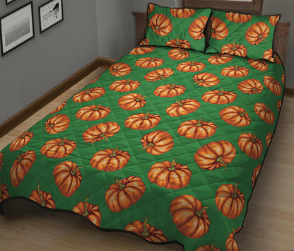Green Pumpkin Pattern Print Quilt Bed Set