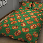 Green Pumpkin Pattern Print Quilt Bed Set