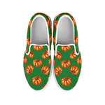 Green Pumpkin Pattern Print White Slip On Shoes