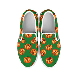 Green Pumpkin Pattern Print White Slip On Shoes