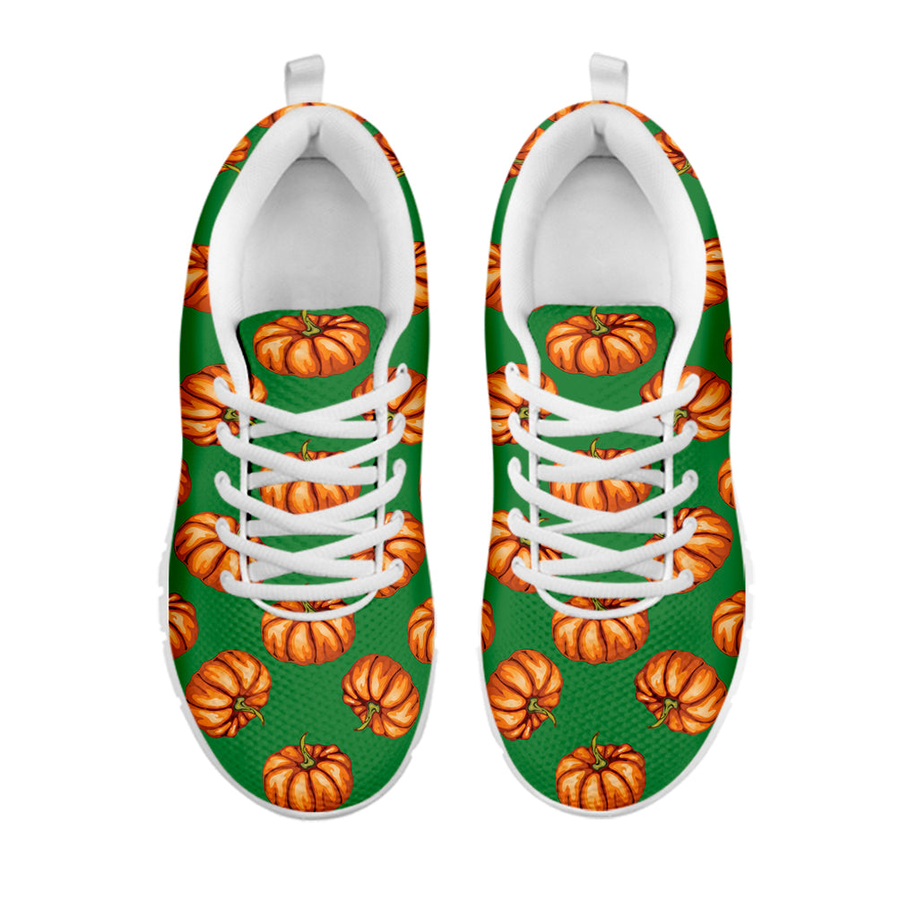 Green Pumpkin Pattern Print White Sneakers