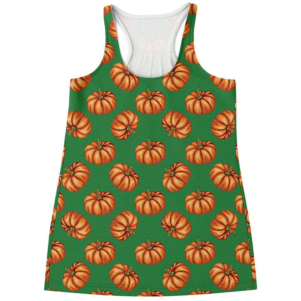 Green Pumpkin Pattern Print Women's Racerback Tank Top