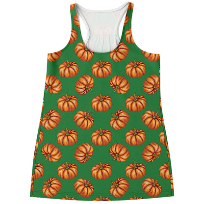 Green Pumpkin Pattern Print Women's Racerback Tank Top