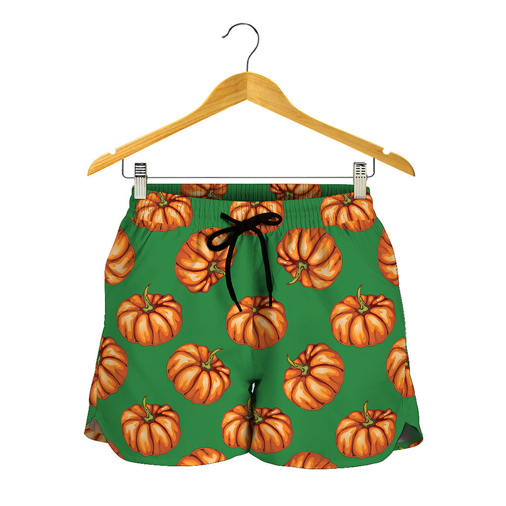 Green Pumpkin Pattern Print Women's Shorts