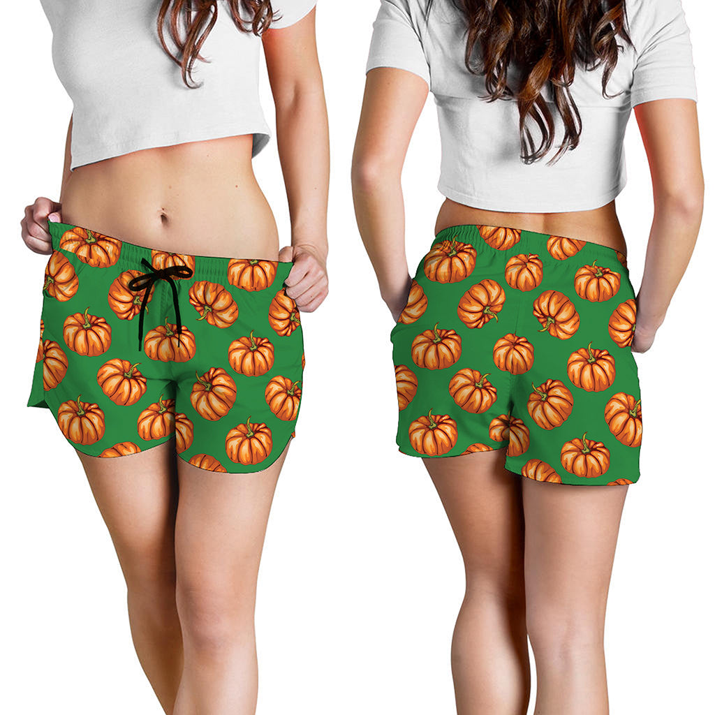 Green Pumpkin Pattern Print Women's Shorts