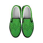 Green Python Snakeskin Print Black Slip On Shoes