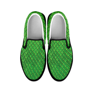 Green Python Snakeskin Print Black Slip On Shoes