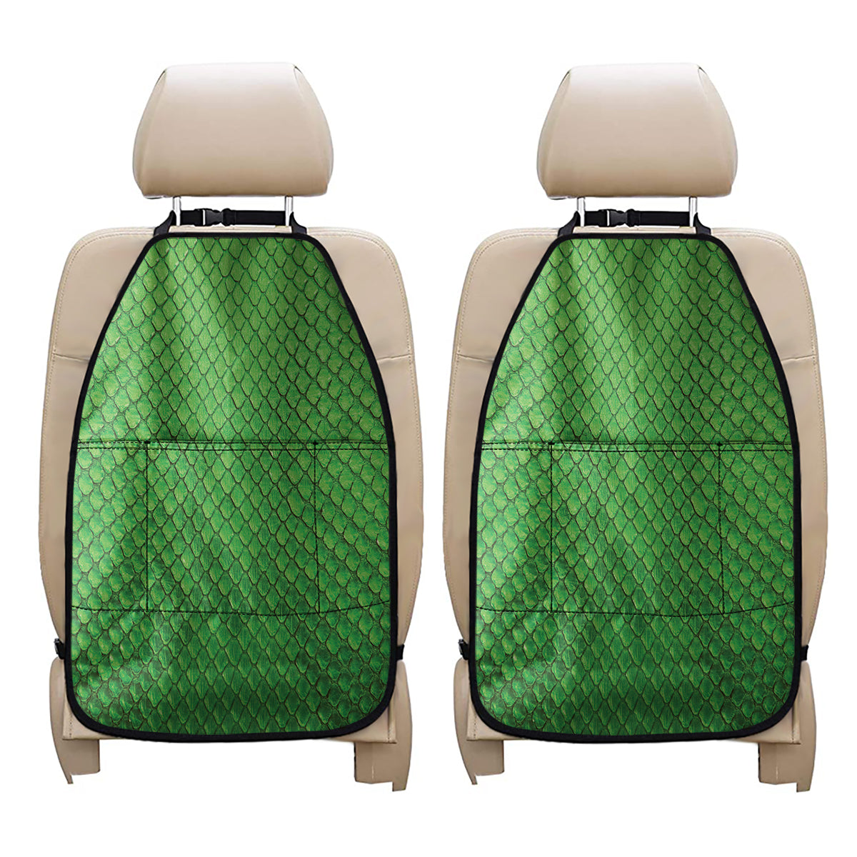 Green Python Snakeskin Print Car Seat Organizers