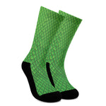 Green Python Snakeskin Print Crew Socks