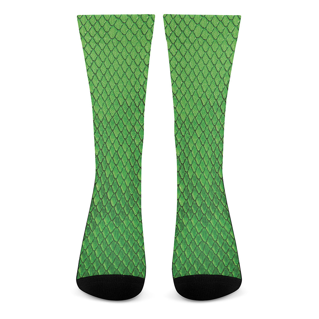 Green Python Snakeskin Print Crew Socks