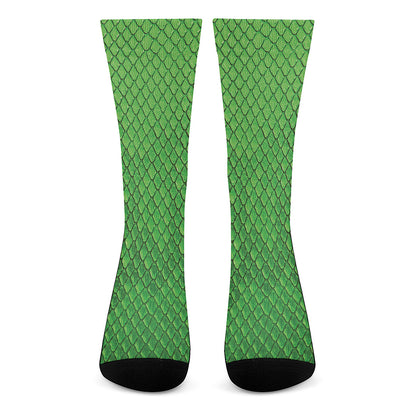 Green Python Snakeskin Print Crew Socks