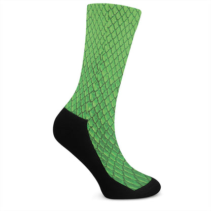 Green Python Snakeskin Print Crew Socks