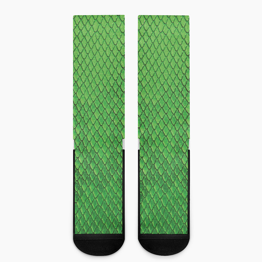 Green Python Snakeskin Print Crew Socks