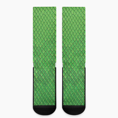 Green Python Snakeskin Print Crew Socks