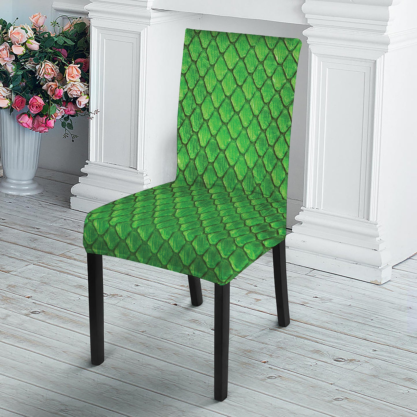Green Python Snakeskin Print Dining Chair Slipcover