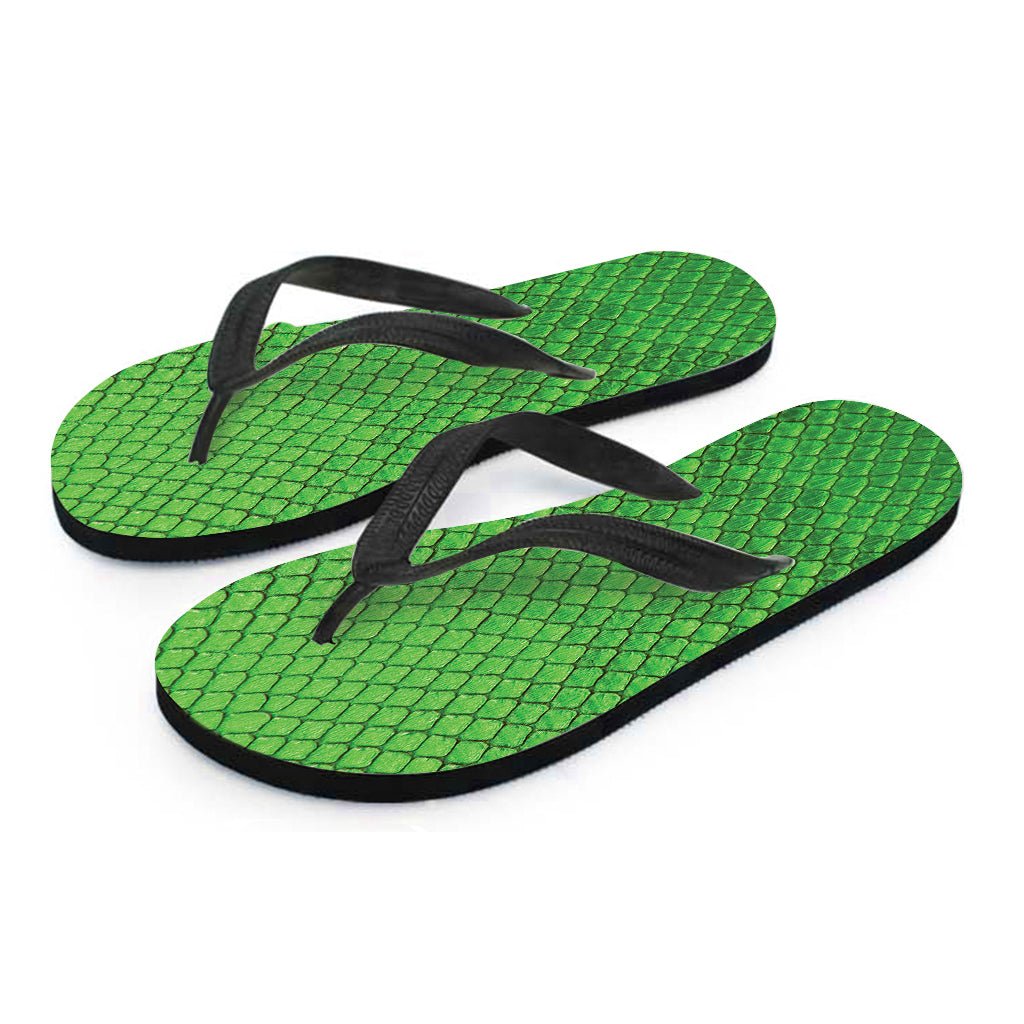 Green Python Snakeskin Print Flip Flops