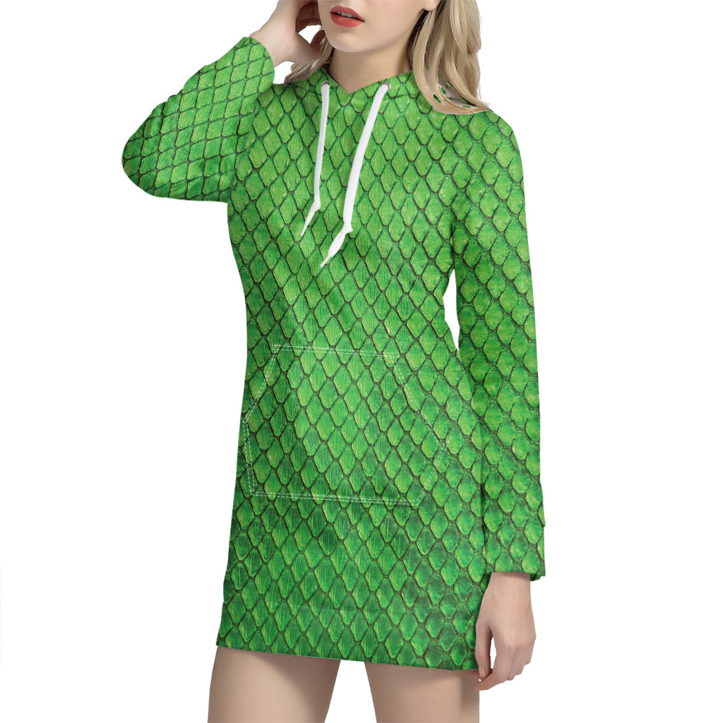 Green Python Snakeskin Print Hoodie Dress