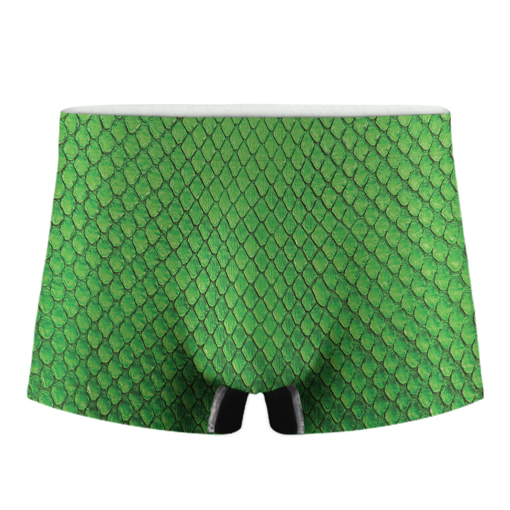 Green Python Snakeskin Print Men's Boxer Briefs